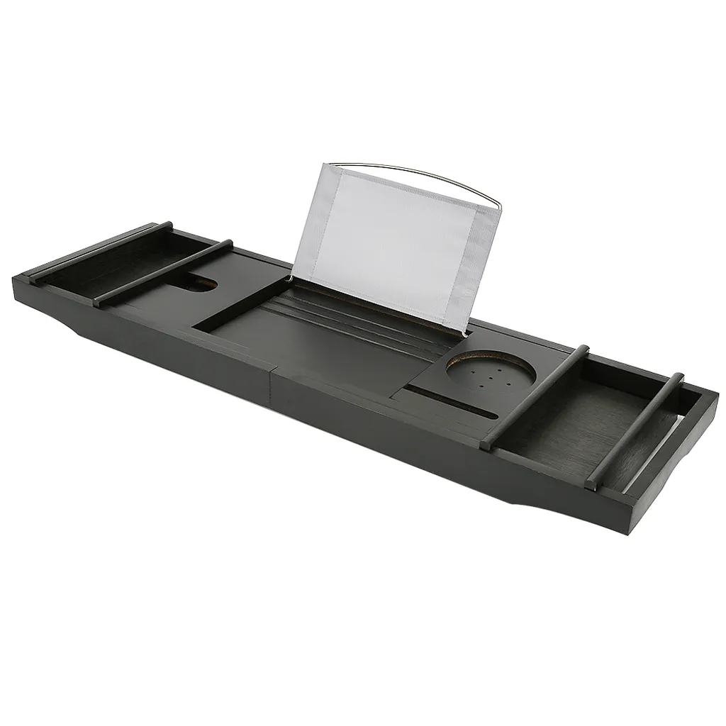 Tablette de bain en bambou noir avec support téléphone intégré