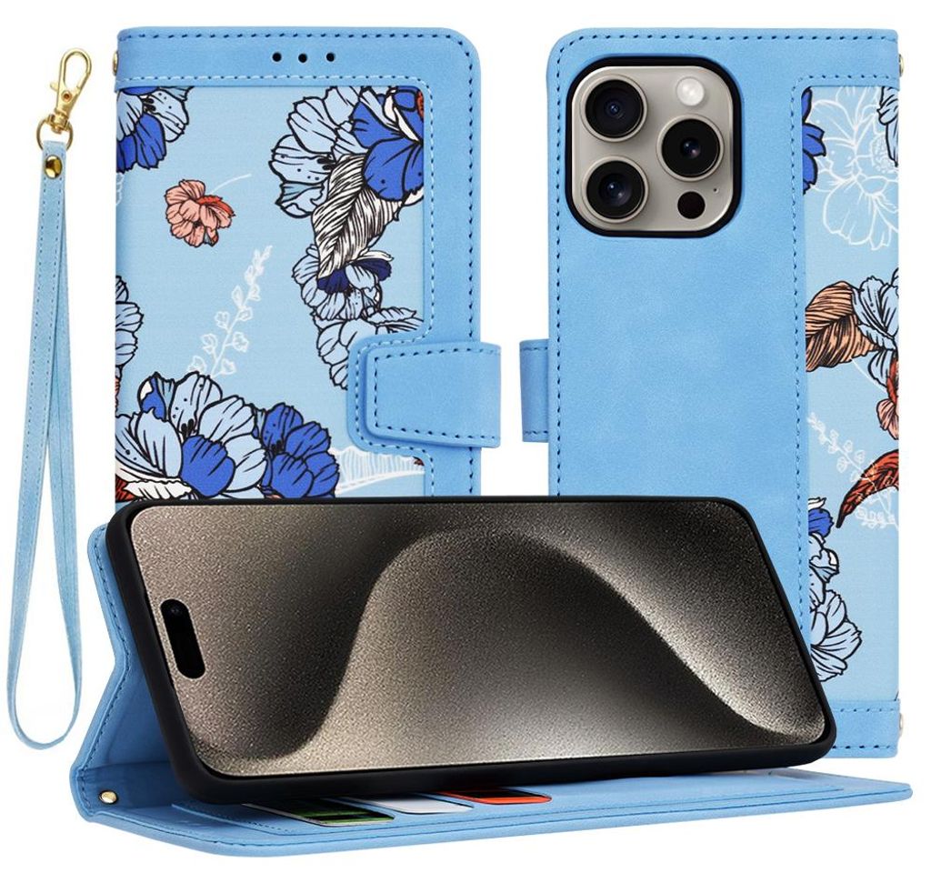 Techsuit FlipCraft Book Wallet Klapphülle mit Kabel für Apple iPhone 15 Pro Max - Vibrant Blue