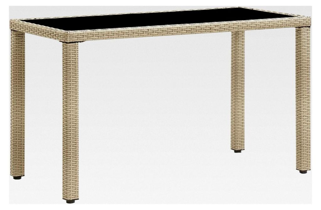 Gartentisch Balkontisch 123 x 60 x 74 cm, Terrassentisch Esstisch Gartenmöbel wasserfest, Glastisch mit gehärtetem Glas, PE-Rattan Stahlrahmen