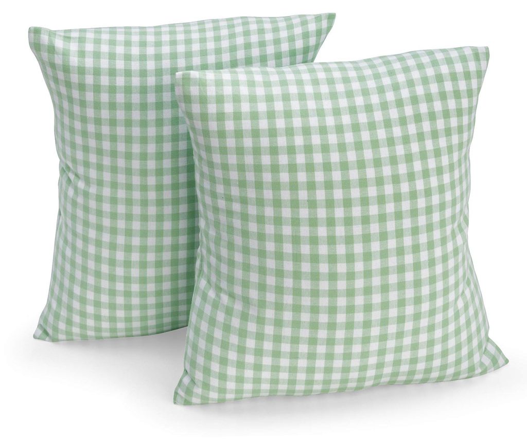 Set mit 2 Kissenbezügen, 40 x 40 cm, mintgrün/weiß kariert, 100 % Baumwolle