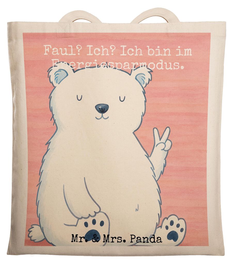 Mr. & Mrs. Panda Schultasche Eisbär Faul Design - Weiß - Geschenk, Bär, Tote Bag, Homeoffice, Büro, canvas tasche, Tragetasche, dokumententasch...