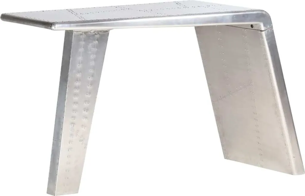 Bureau aviateur industriel en métal argenté table de travail design - 8