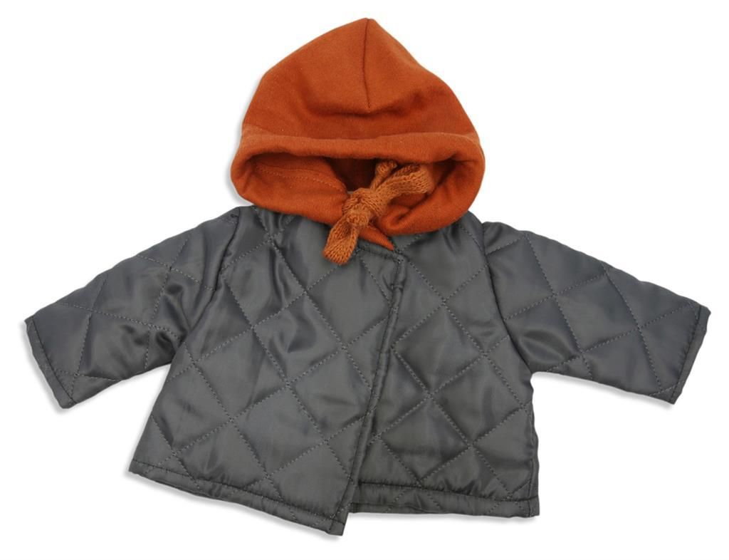 Asi Puppenkleidung warmer Mantel mit Kapuze dunkelgrau und rost
