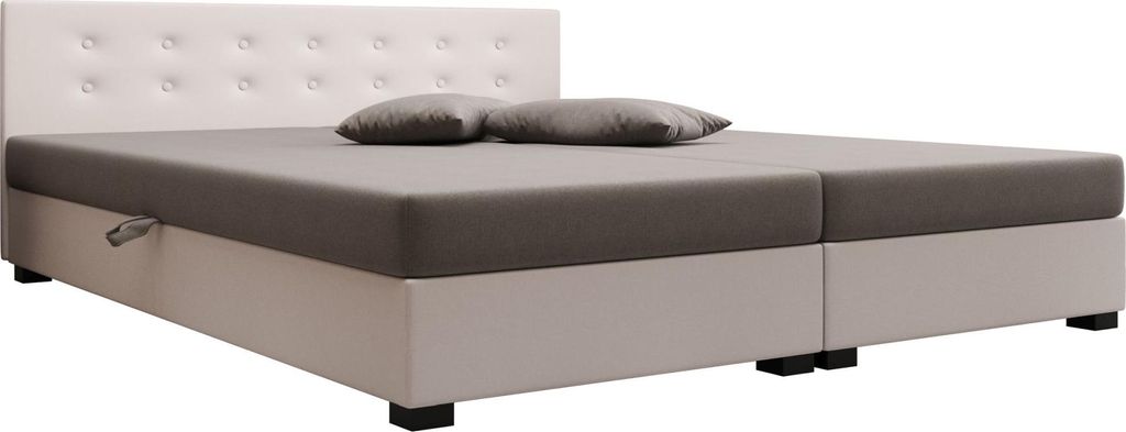 AURA SOFA Boxspringbett NEMO DOUBLE 160x195 Komplett-Set mit Bonell Matratze, Polsterbett mit Bettkästen - Hellbeige/Grau, SAWANA 01/21