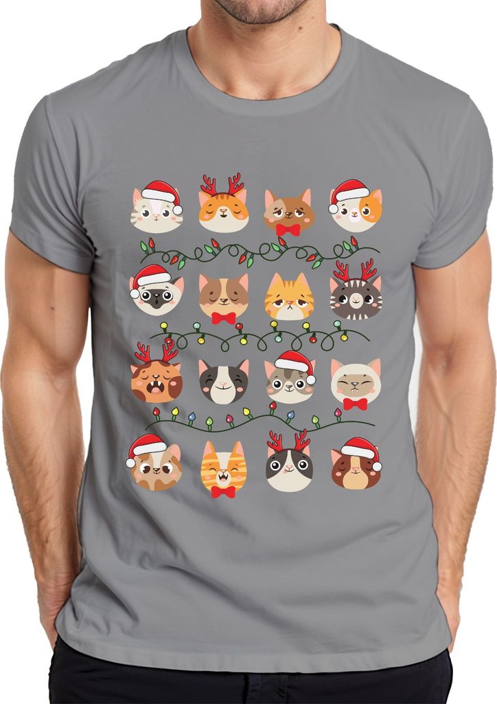 Katzen Weihnachten Festtage - Weihnachtsgeschenk Christmas Herren T-Shirt, Grau, L