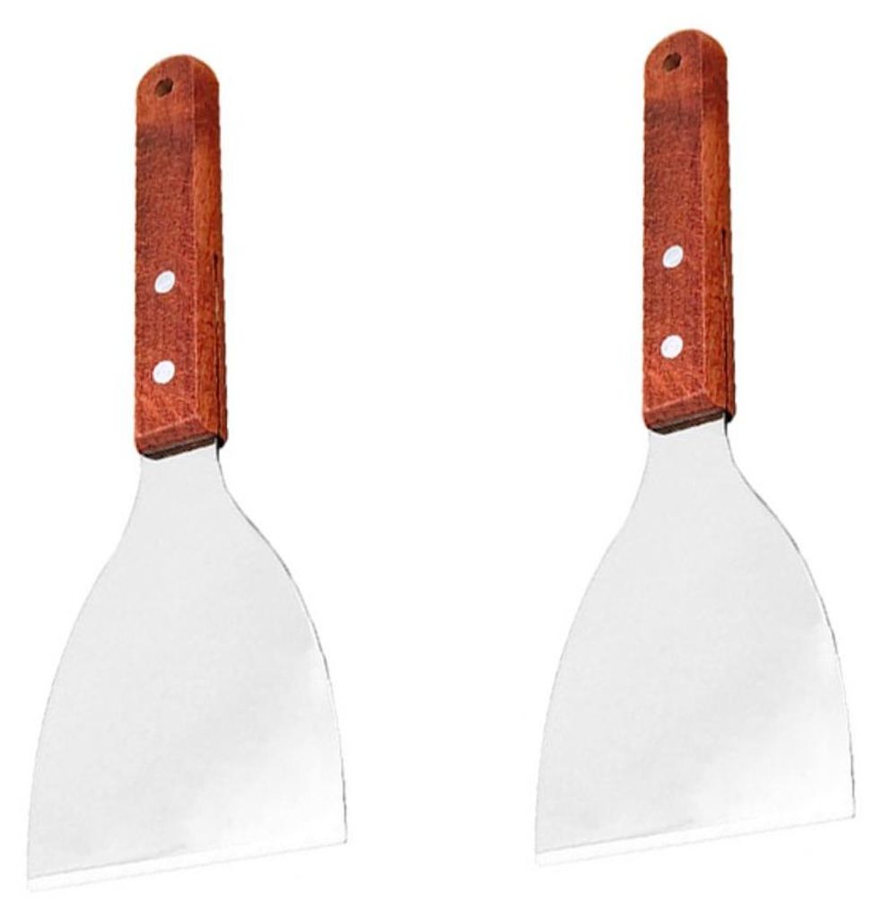 INF Teppanyaki Spachtel 2er Set Edelstahl Holzgriff 21.7cm x 8cm für Grill