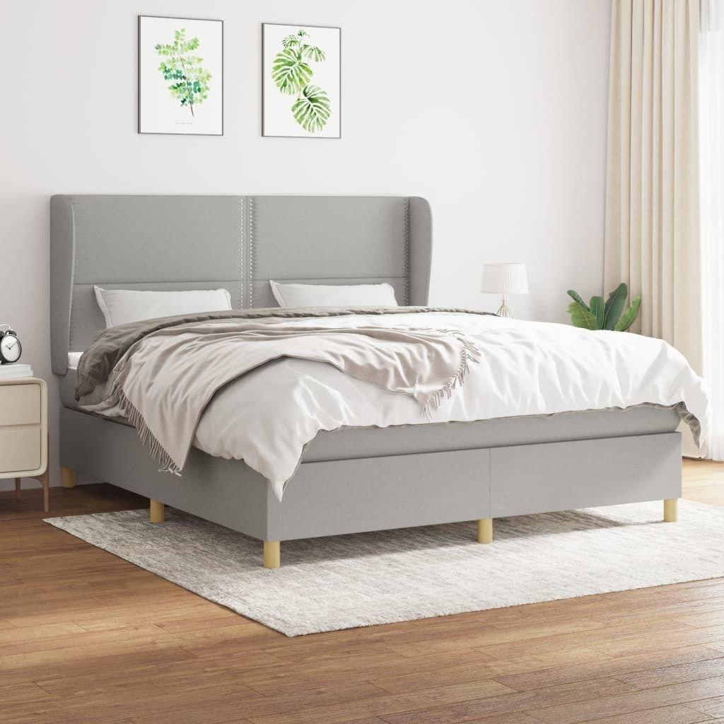 Design Möbel Boxspringbett mit Matratze Hellgrau 180x200 cm Stoff - 2024 Neu