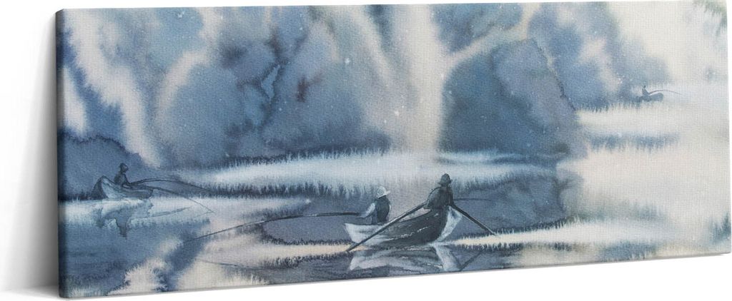 Fischer auf einem See – Leinwandbild Wandbild – 125x50 cm – Leinwandbilder – Wandbilder – Schlafzimmer – Flur