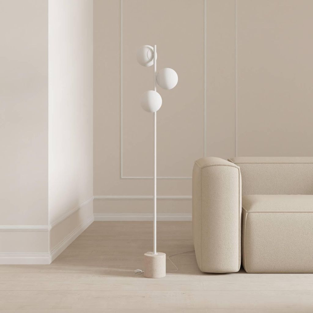 LUMIÈRE Design Rovea Stehleuchte Travertinstein Opalglas Produktbild 