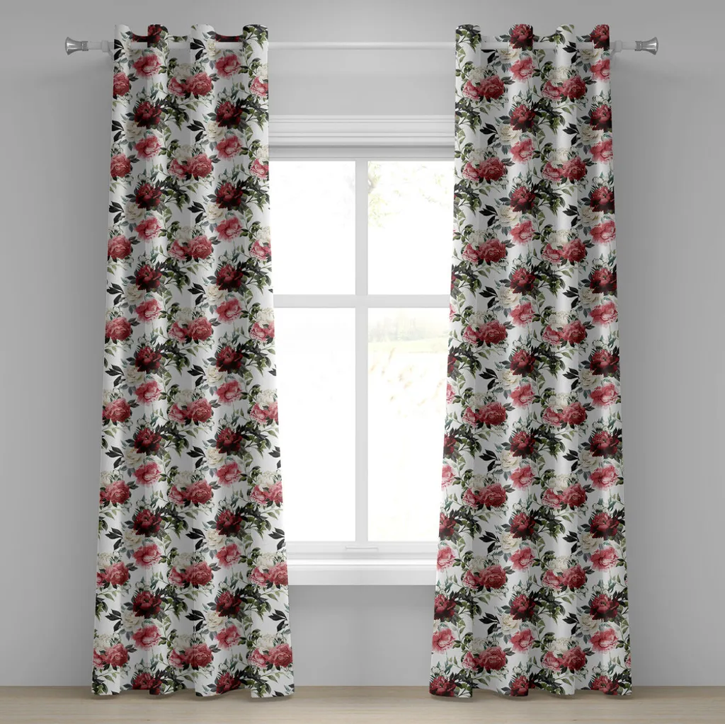 Rideaux Décoratifs 2 Panneaux Style Cottage Fleurs Roses Aquarelle