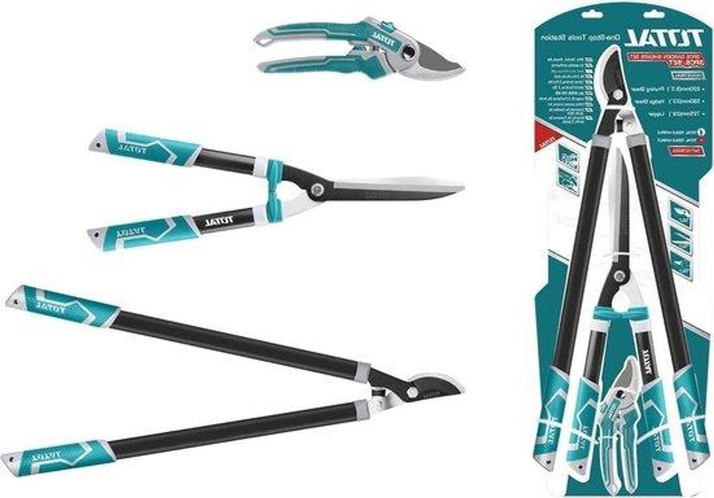 Gartenschere - Set mit 3 Gartenscheren - 220 mm, Heckenmesser 580 mm und zweihändiges Messer 725 mm - für Gärtnern und Gartenarbeit