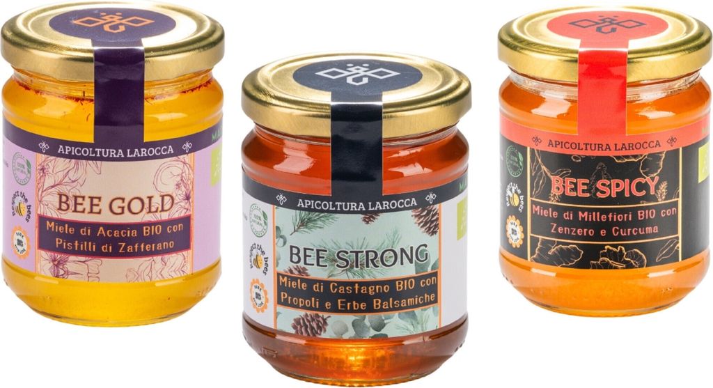100 % ITALIENISCHES -Honigset, Balsamico-Honig, Honig+Ingwer-Kurkuma, Honig+Safran, HANDWERKLICHES PRODUKT HERGESTELLT IN ITALIEN, unpasteurisierte...