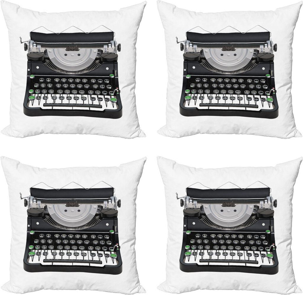 ABAKUHAUS Schreibmaschine Kissenbezug Set (4 Stück), Antike Schreibgerät, Moderner Doppelseitiger Digitaldruck, 45 cm x 45 cm, Grau Farn-Grün
