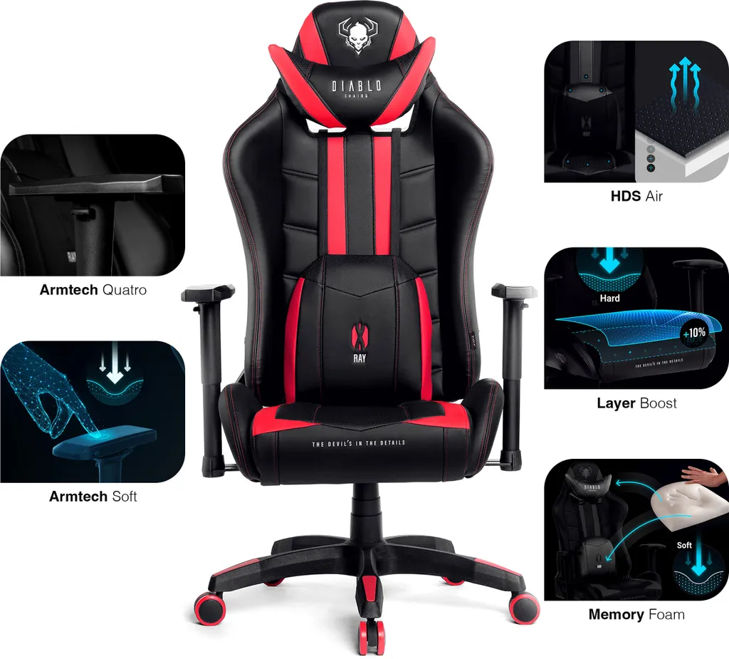 Siège Gaming 4D Diablo X-Ray Design Ergonomique et Dossier Inclinable - 11