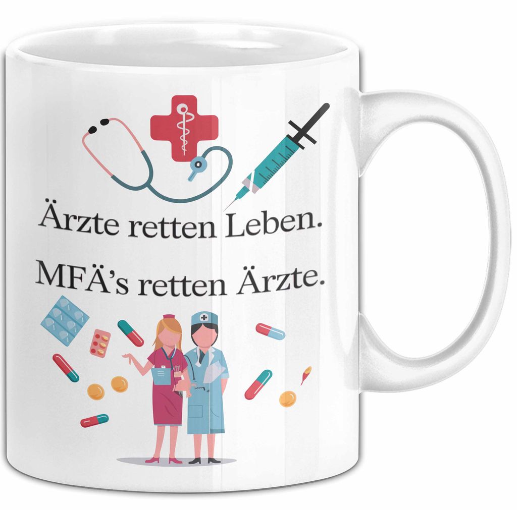 Medizinstudent Arzt Tasse Geschenk Lustige Geschenkidee Spruch Ärzte Retten Leben Mfas Retten Ärzte (Weiß)