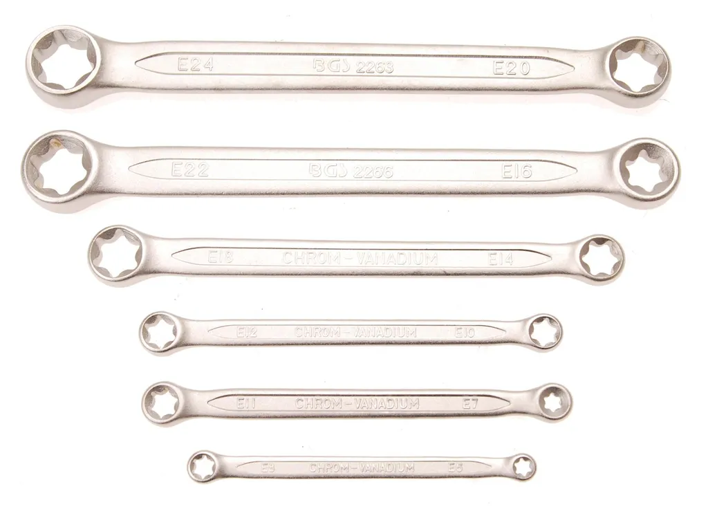 Jeu de 6 clés polygonales profil E en chrome vanadium pour vis Torx - 6