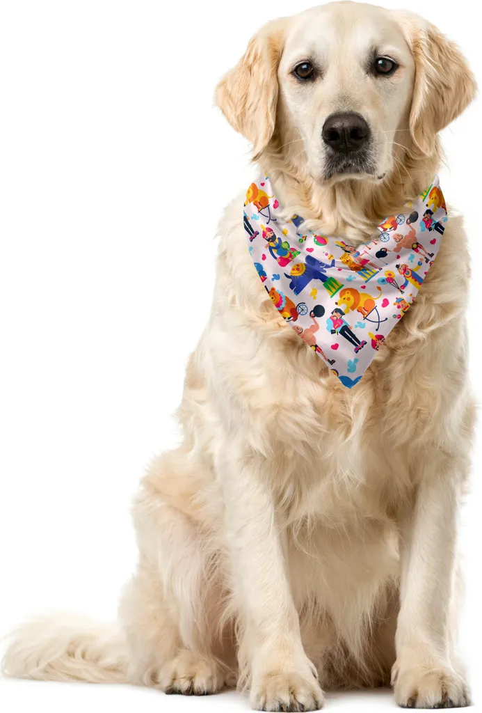 ABAKUHAUS Bandana per animali domestici Circus, divertenti intrattenitori assortiti, 55x55 cm, rosa baby e multicolore