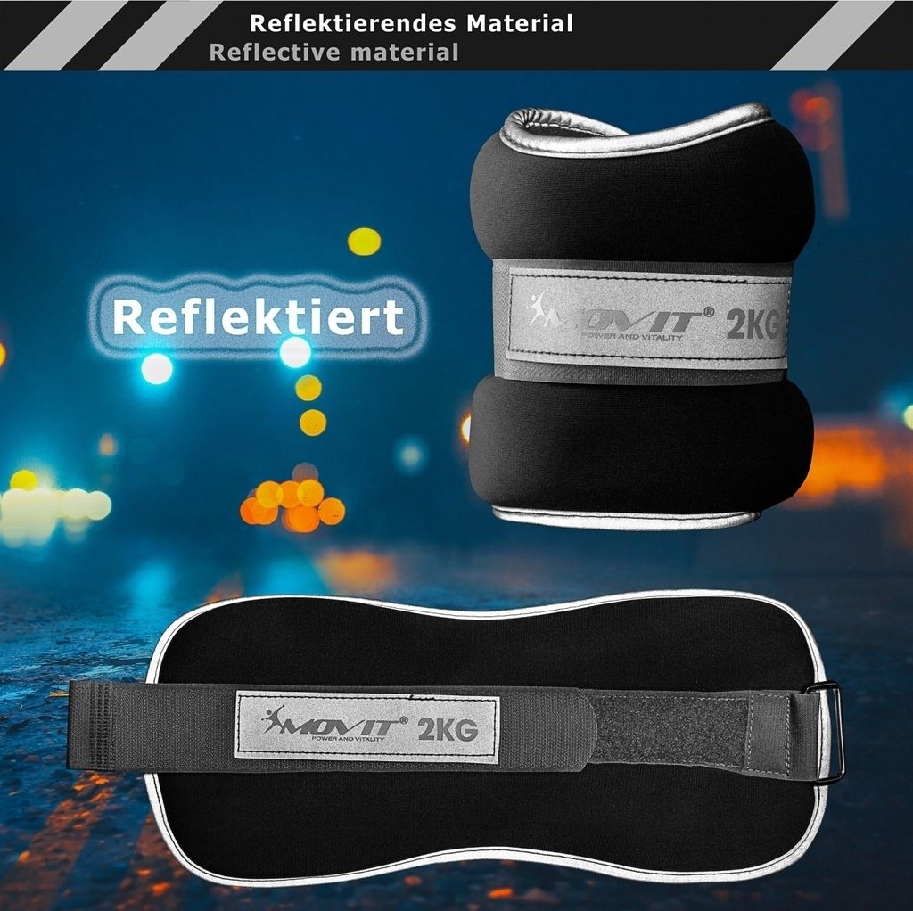 MOVIT® Neopren Gewichtsmanschetten 2x 2 kg schwarz, Reflex Produktbild 5