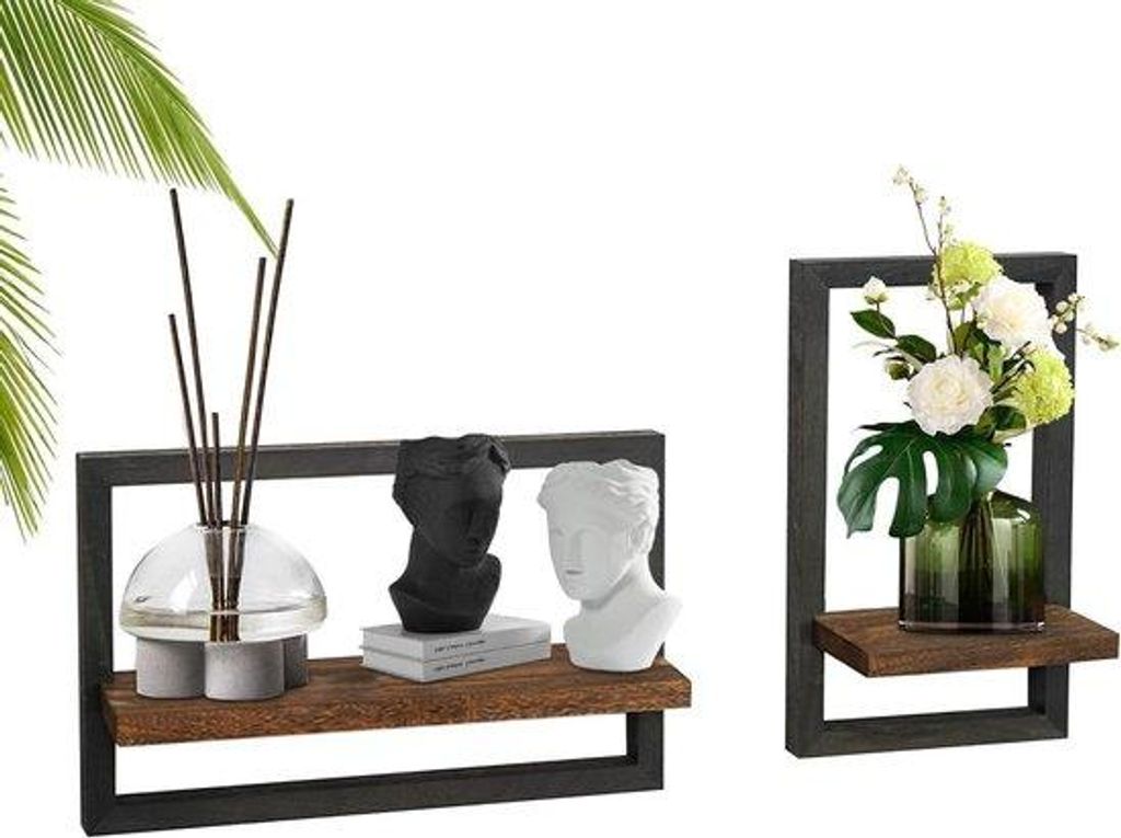 Hängendes Houtregal Set aus 2 Teilen - Vintage Wanddekoration in Schwarz - Stilvolle Raumlösung für Wohnzimmer, Küche, Schlafzimmer und Badezim...