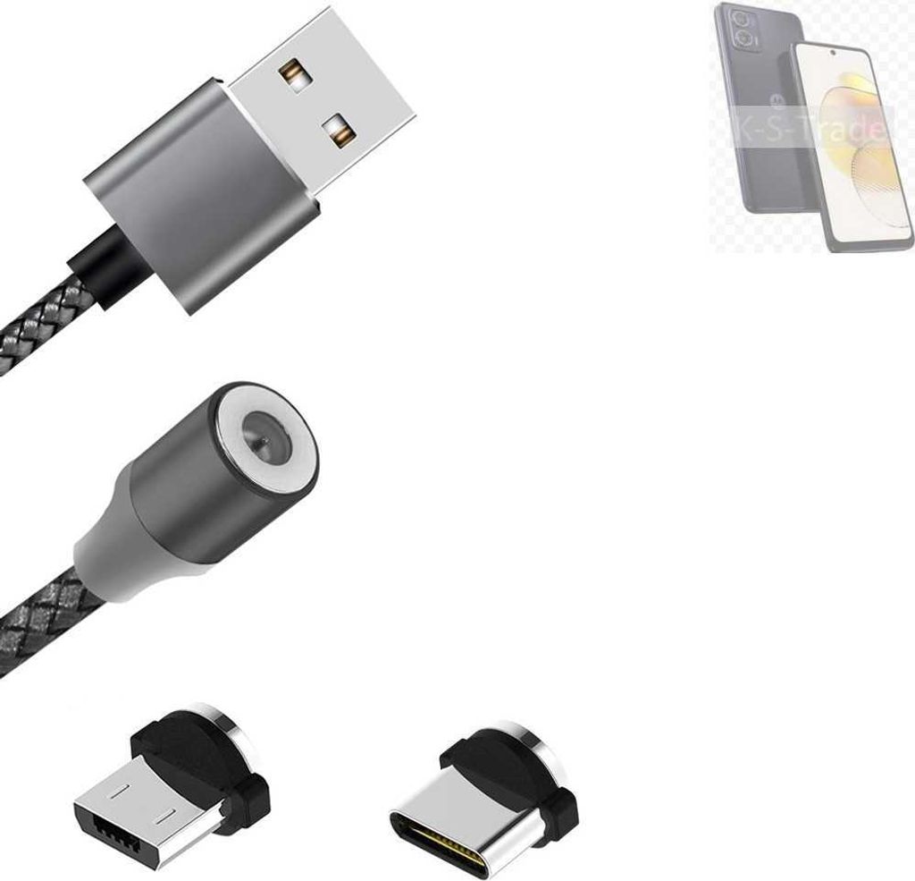 K-S-Trade Hochwertiges Magnet-Lade-kabel Sync-Kabel Daten-Kabel kompatibel mit Motorola Moto G73 5G mit USB-Typ-C-Anschluss und Micro-USB-Anschluss 2A