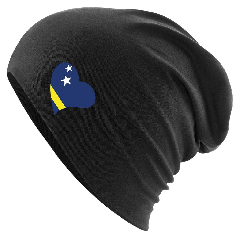 Huuraa Beanie Curacao Flagge Herz Black One Size Baumwolle und Elasthan Mütze Geschenkidee