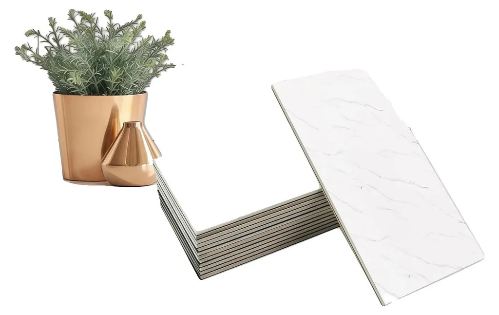 Autocollants Muraux Effet Marbre Blanc et Gris Clair - Lot de 20 Pièces