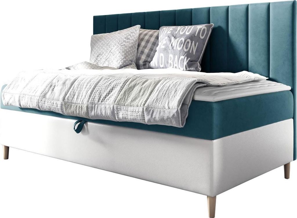 MIRJAN24 Boxspringbett Maja Junior 2 100x200, Einzelbett mit Bonellfederkern, Härtegrad - H3 (Farbe: Soft 017 + Fresh 34)