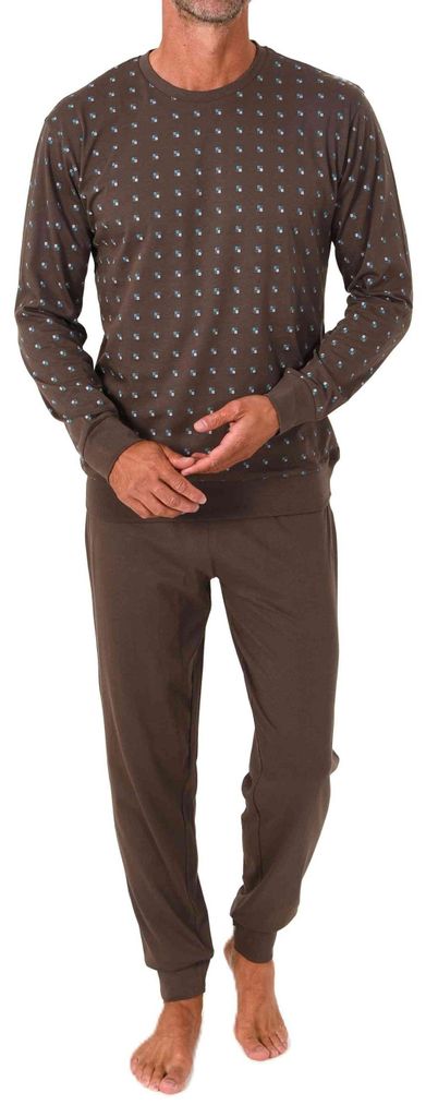 Normann Herren Schlafanzug langarm mit Bündchen Pyjama in eleganter Minimimal-Print-Optik ; grau , 54