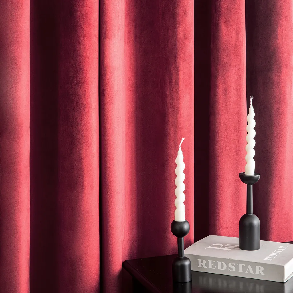 Tende Oscuranti Velluto Rosso L132xH213 cm - Set 2 Pezzi Termici - 7