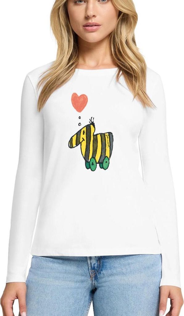 Spreadshirt Janosch Große Tigerente Mit Herz Liebe Premium Langarmshirt Damen, M, Weiß