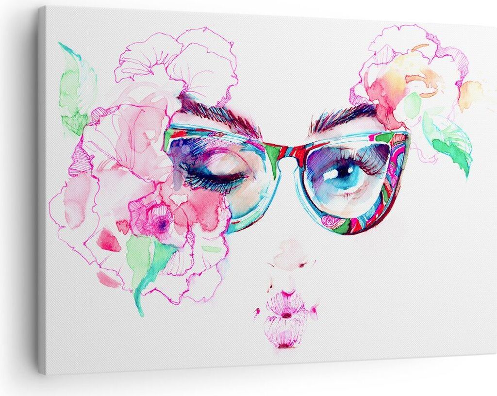Bild auf Leinwand - Leinwandbild - Gläser Augapfel weiblich Farbe - 70x50cm - Wand Bild - Wanddeko - Leinwanddruck - Bilder - Kunstdruck - Wanddek...