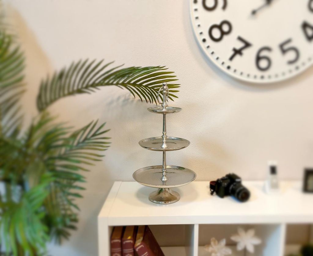 Metall Etagere 3 Etagen silber 28 x 52cm Essen Anrichten Präsentieren Dekorieren Obstschale