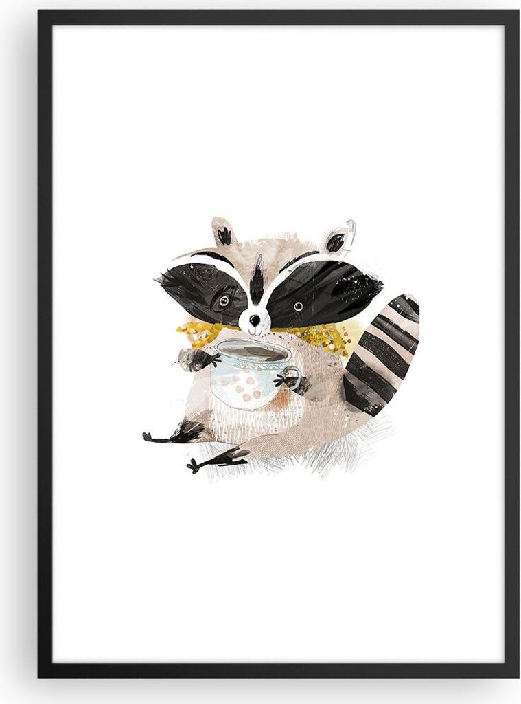 Gerahmtes Poster - Schwarzer Rahmen - Waschbär Tasse Kinder Produktbild 