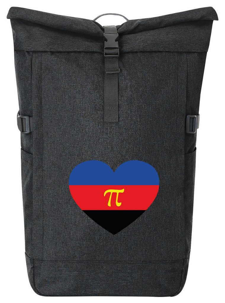 Huuraa Kurierrucksack Pi-Polyamorie Pride Flagge LGBTQ Herz 30-44 Liter Black Melange Fairtrade Rolltop Rucksack Geschenkidee