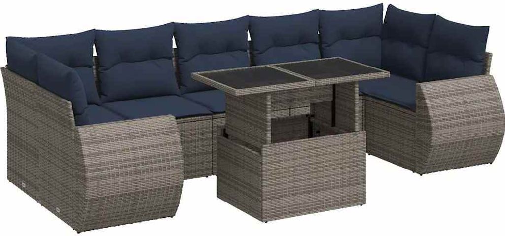 vidaXL 8-tlg. Garten-Sofagarnitur mit Kissen Grau Poly Rattan Akazie