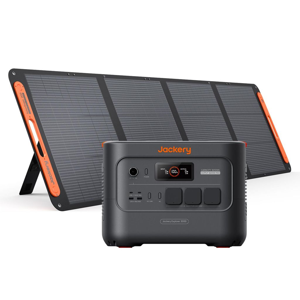 Jackery Powerstation E3000 v2 mit 200W Solarpanel, 3072Wh Solargenerator mit LFP Batterie, 3600W Dauerleistung, 2x USB-C PD100W, Kompakte Powerstation