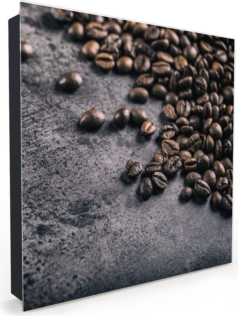 Nachbildung-Schlüsselkasten, Magnetpinnwand und Memoboard mit Glasfront Motiv Kaffeebohnen auf Stein
