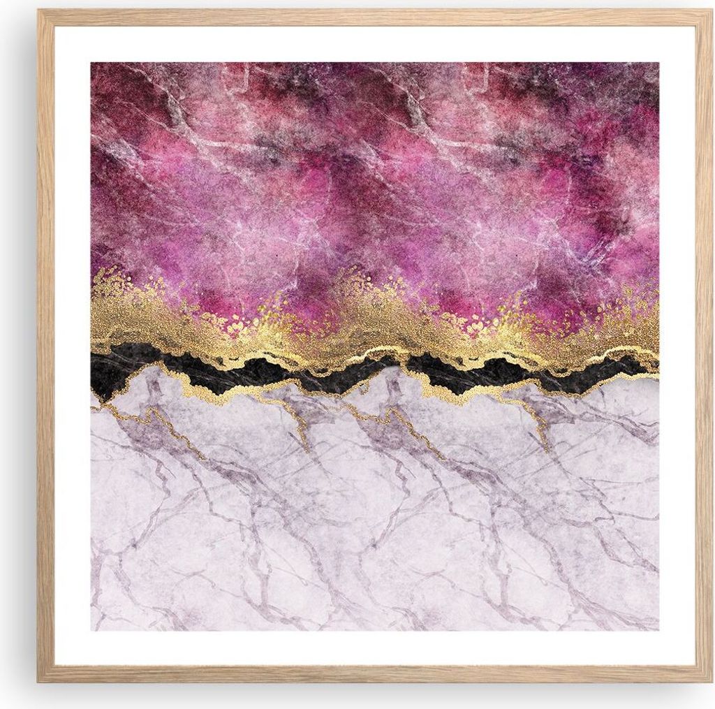 Gerahmtes Poster - Rahmen in heller Eiche - Rosa golden Hintergrund - 60x60 cm - Wand Bild - Wanddeko - Wandbilder - Kunstposter - Wandposter - Bil...