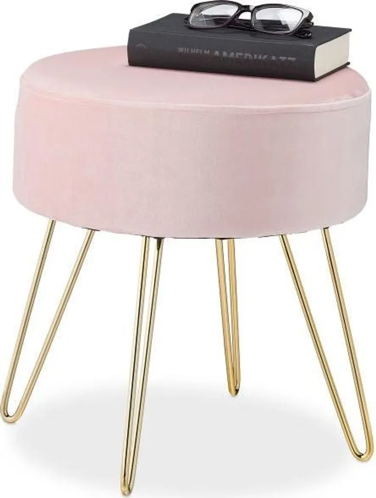 Tabouret en velours avec pieds en métal rose poudré - Modèle Rosa V1