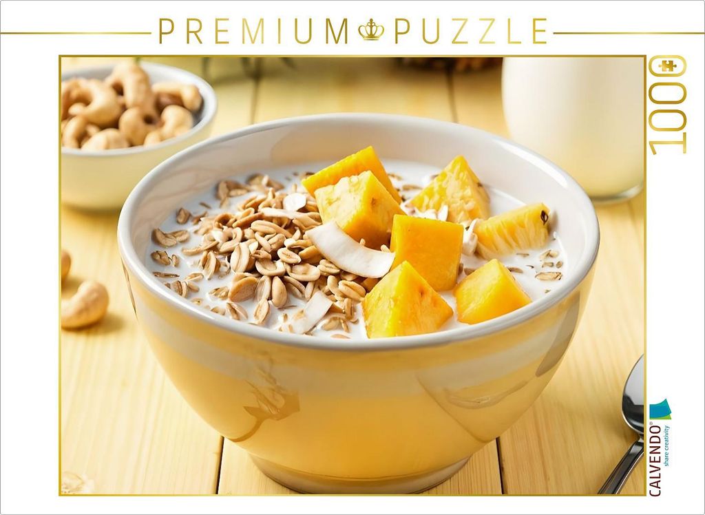 CALVENDO Puzzle Müsli Stillleben - Tropische Leichtigkeit mit Mango und Ananas | 1000 Teile Lege-Größe 64x48cm Foto-Puzzle für glückliche Stunden