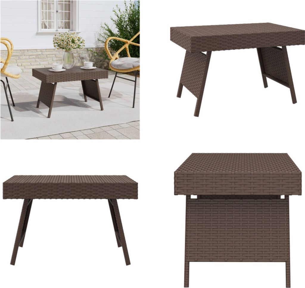 vidaXL Beistelltisch Klappbar Braun 60x40x38 cm Poly Rattan - Beistelltisch - Beistelltische - Couchtisch - Tisch