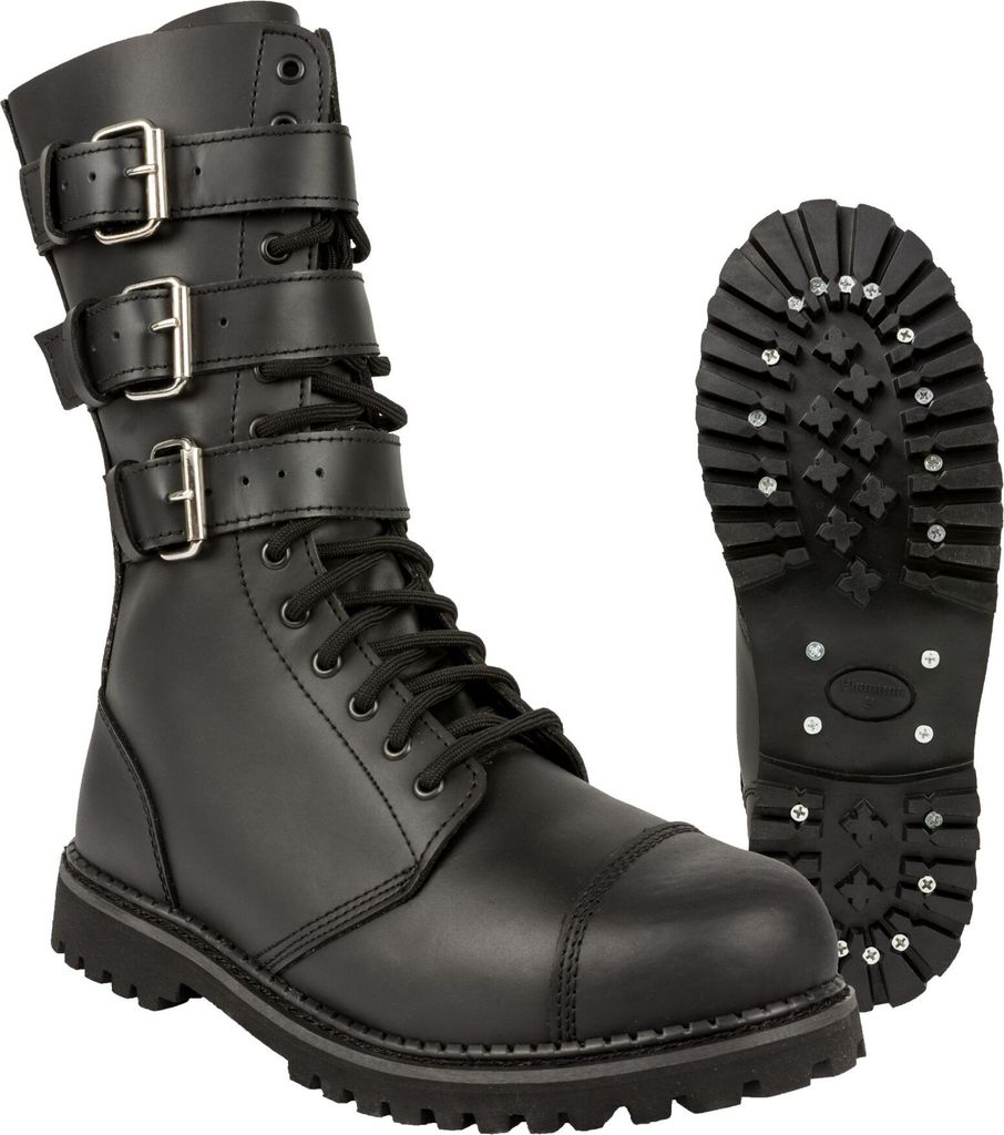 Brandit Boot Herren Phantom 3-Buckle schwarz Festival, Gothic Leder EU44