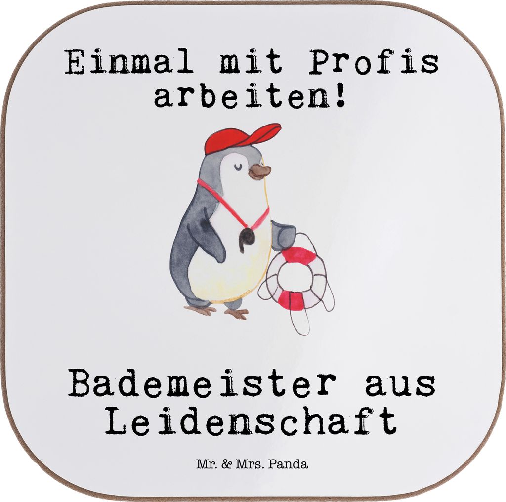 Mr. & Mrs. Panda Holzuntersetzer Bademeister Leidenschaft - Weiß - Geschenk, Untersetzer für Gläser, Beruf, Freibad, Schwimmbad, bieruntersetzer...