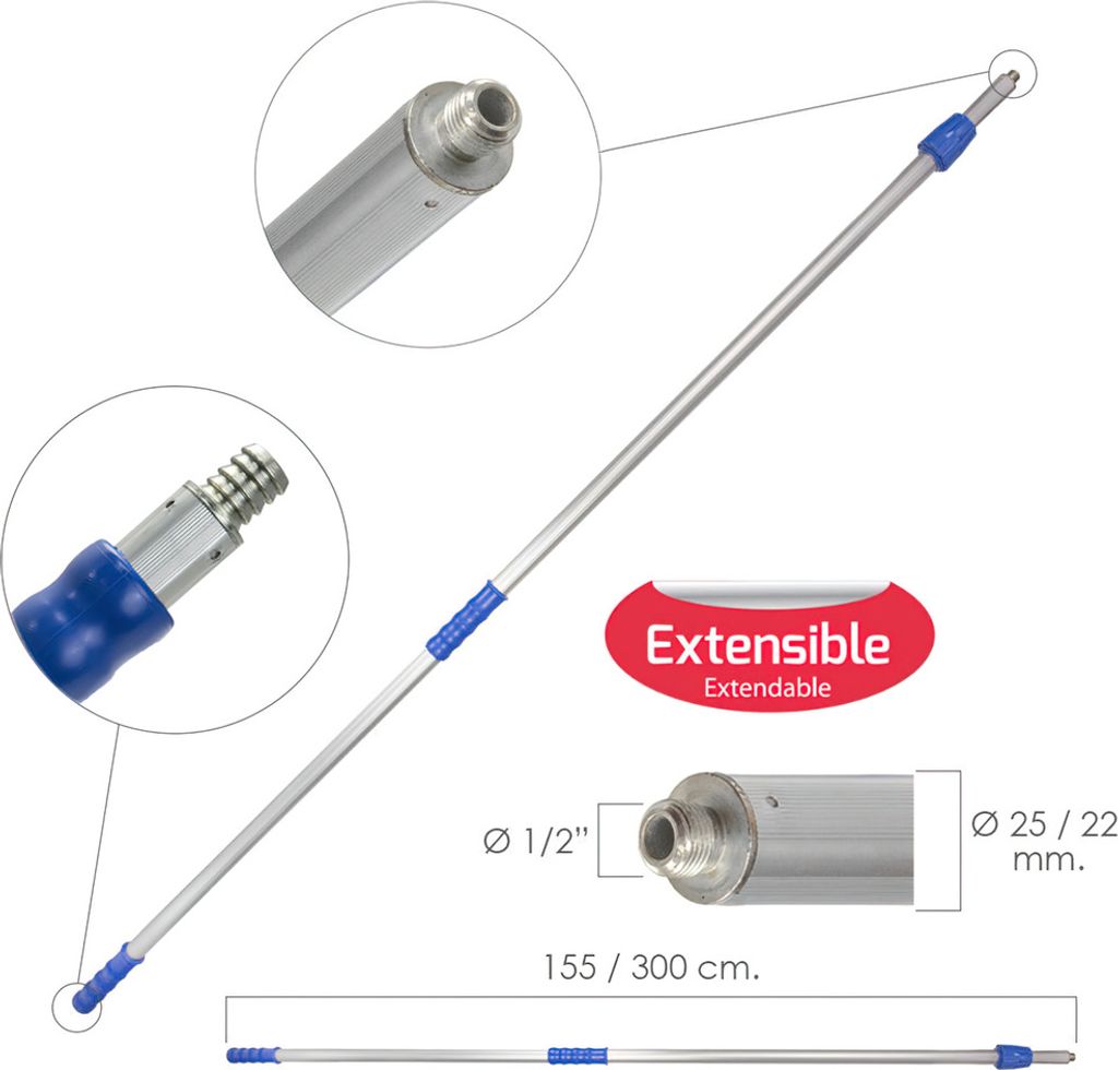 WOLFPACK LINEA PROFESIONAL - Ausziehbarer Metallstiel für LKW-Waschbürste 155/300 cm.
