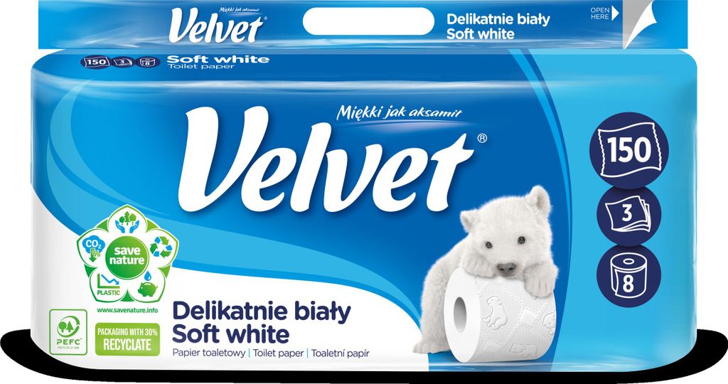 Toaletný papier 3-vrstvový Velvet jemne biely 8ks, 18,3m Produktbild 