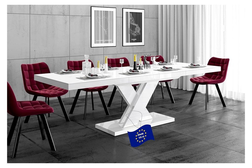 Esstisch HEN-111 Weiß Hochglanz ausziehbar 160 cm bis 256 cm für bis zu 10 Personen