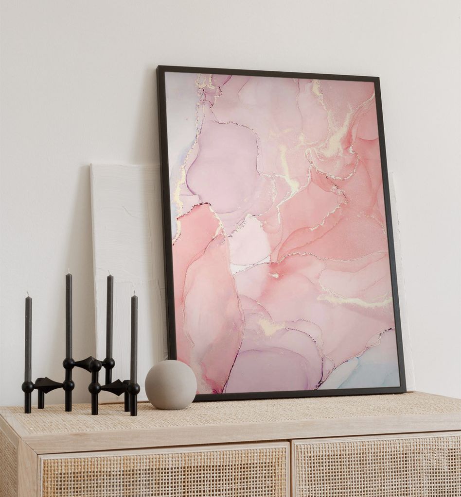 Poster Marmor rosa gold, groesse_poster:40x50 cm, groesse_rahmen:birke Passepartout 50x70 cm