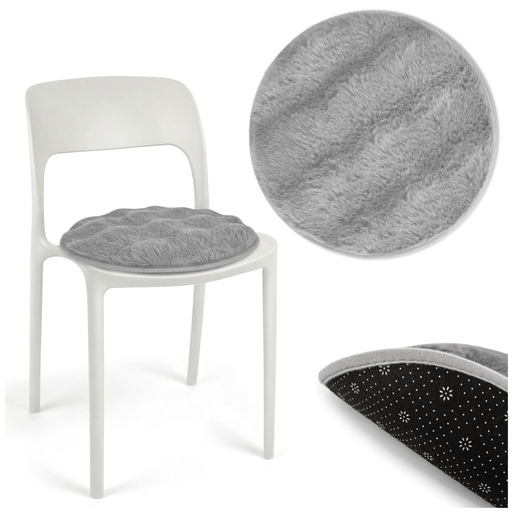 Domarex Runde Sitzkissen Eco Rabbit Fur Stuhlkissen Flauschiges Sitzpolster Für Stuhl Hocker Esszimmerstuhl Barhocker, Grau