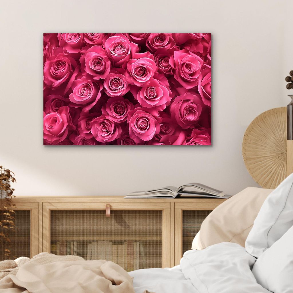 MuchoWow Wanddekoration Metall Metallbild Wandkunst 60x40 cm Rosen - Rosa - Blume MuchoWow Aluminium Gemälde - Gemälder