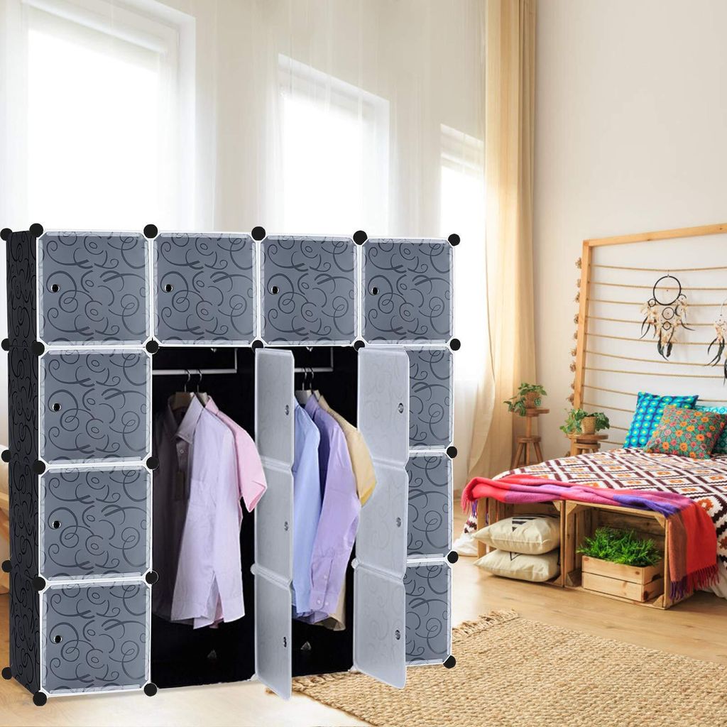 Šatní skříň černá DIY Policový systém z plastu Šatní Obrázek produktu 7
